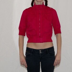 Y2k cropped utility jacket hot pink cropped size large max rave